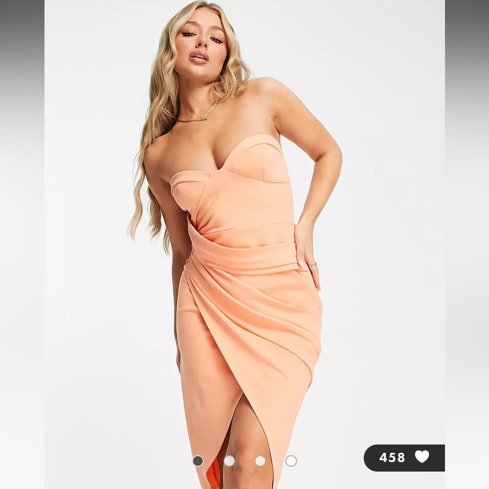 ASOS. Bandeau Wrap MIDI Dress. Orange. New. Size 10